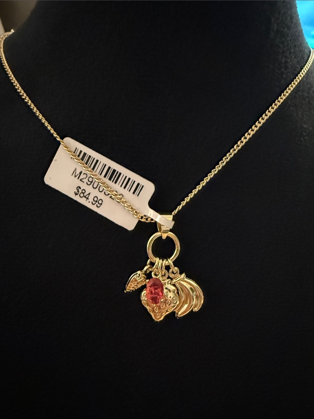 Women’s elegant necklace Gold-Tone Charm Necklace with Red Gem 18”